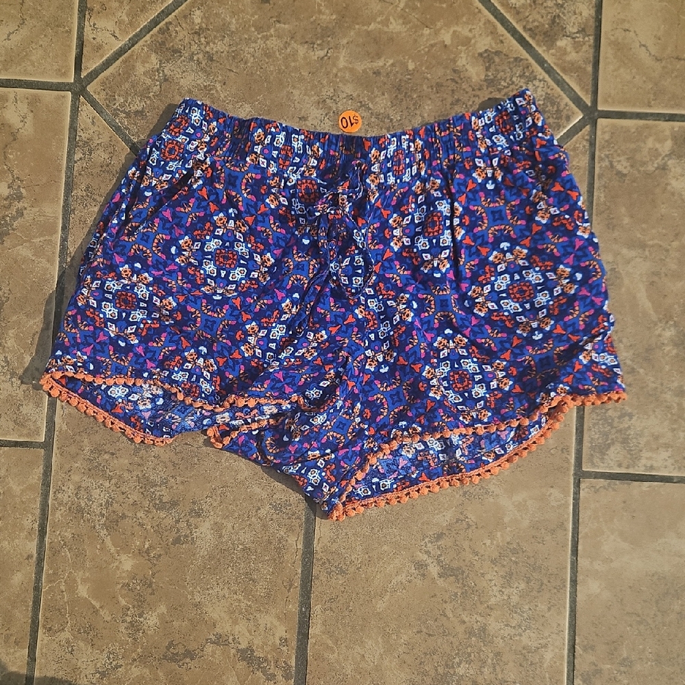 High Waist Blue and Orange Floral Shorts
